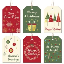 Christmas Gift Tags with String, 96 Pcs Christmas Hanging Tags Label Gold Foi...