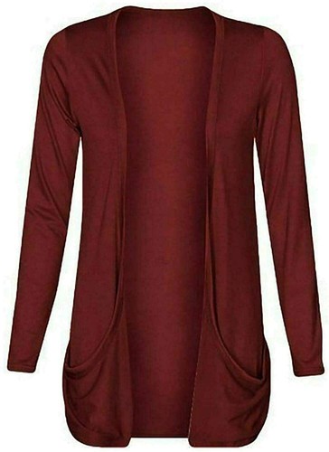 Women Long Sleeve Pocket Cardigan Ladies Open Front Boyfriend Plain Cardigan Top - Picture 23 of 25