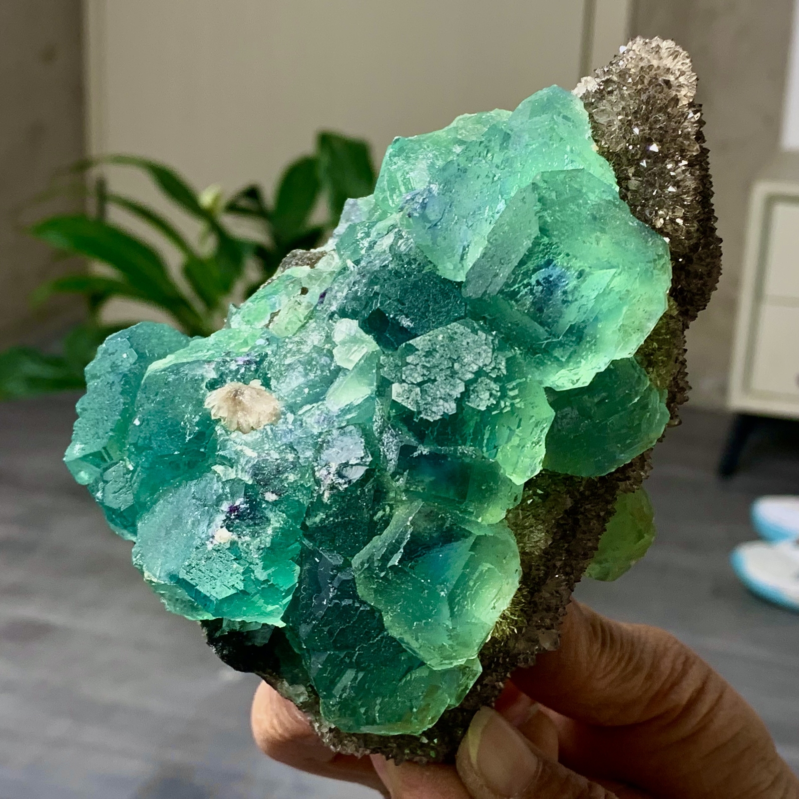 1.9LB Rare Transparent Green Cube Fluorite Crystal Specimen from China
