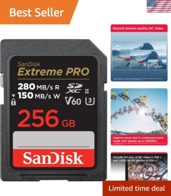 256GB Extreme PRO SDXC UHS-II Memory Card - C10, U3, V60, 6K, 4K UHD, SD Card -