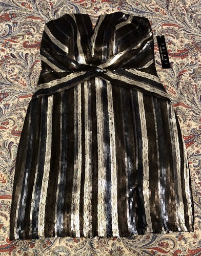 Trixxi Dress Sequins Strapless BODYCON Navy Black Silver Mini Dress XL (NWT)