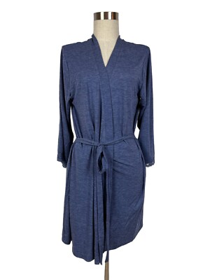 NEW Marquis Look Blue Robe w Tie Lace Trim Soft Elastic at Back Large