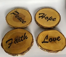 Wood Coasters Set Of 4 Peace Love Hope Faith Rustic Distressed Farmhouse Country