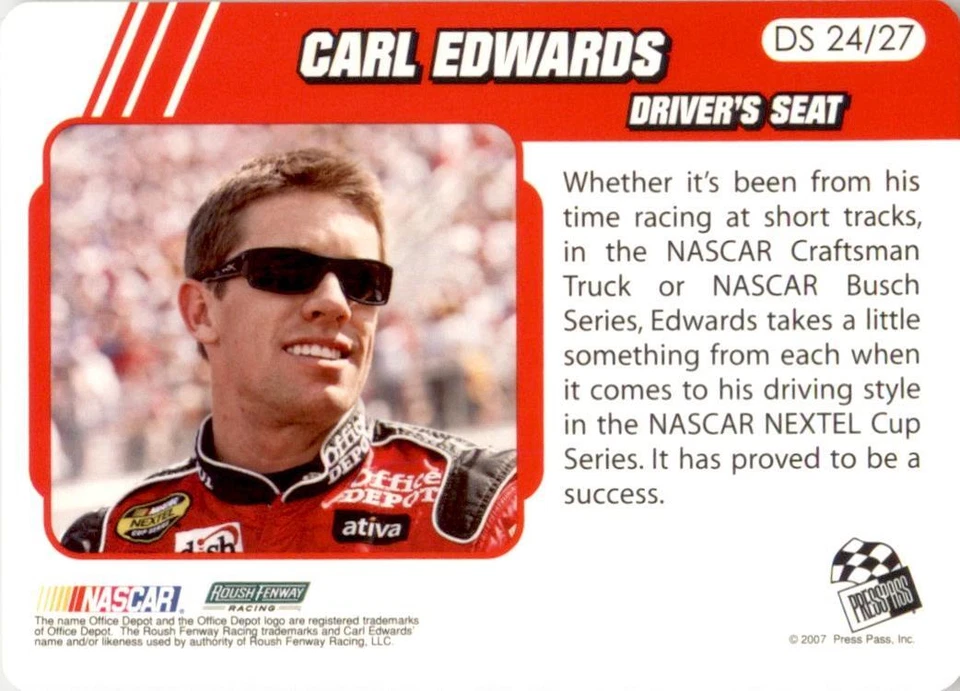 2007 Traks Driver's Seat Laps #DS24 Carl Edwards - Image 2 of 2