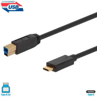 1.5FT USB 3.0 USB-C Type C to Type B SuperSpeed Printer Data Cable 32AWG Black