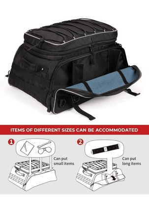 KEMIMOTO Motorcycle Travel Luggage Tour Pack Rack Bag Trunk Bag Soft Collapsible