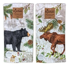 Set of 2 Pinecone Trails MOOSE & BEAR Terry Kitchen Towels by Kay Dee Designs