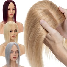 Topper Hairpiece Clip In 100 Real Human Hair Silk Base Toupee Natural Wig Women