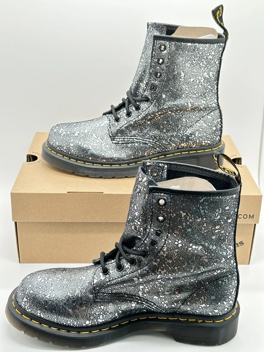 Dr Martens 1460 Metallic Splatter Suede Lace up Boots Sz 8 Women's