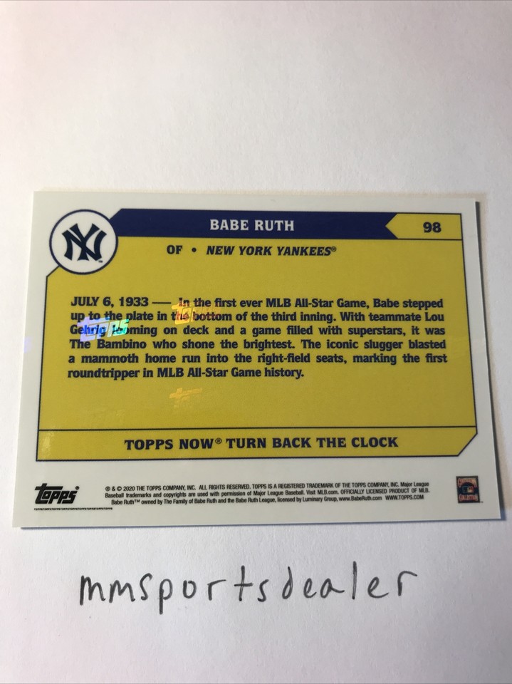 2020 Topps NOW Turn Back the Clock Commemorative BABE RUTH SP MT | eBay