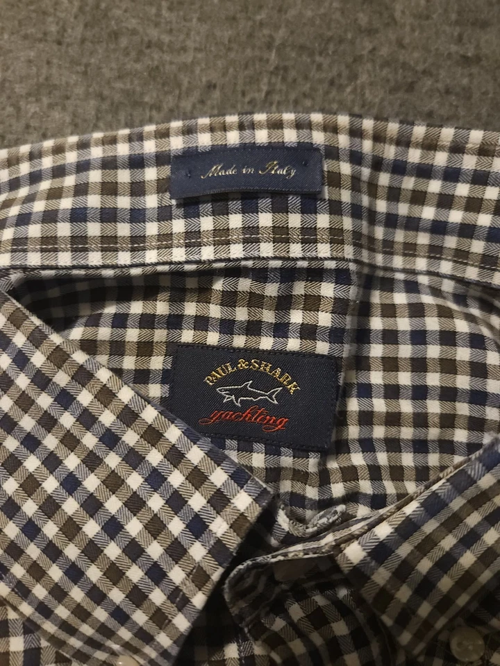 Paul & Shark Button Down Shirt Men's 3XL Long Sleeve Check Italy Cotton Yachting - Image 2 of 4