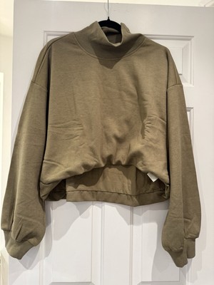 Pilcro Crop-Pullover mit Blasensaum, neu ohne Etikett, khaki, XL UVP148 