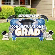 Blue Congratulations Grad Yard Card, 72x36 Inches, Blue Graduation Outdoor Decor