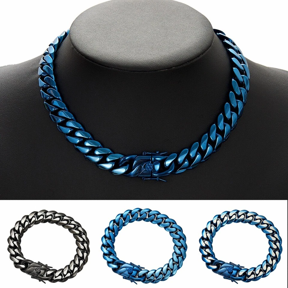 Collar pulsera cadena cubana de acero inoxidable macizo hip hop joyería para hombre-14 mm Foto 4 de 4