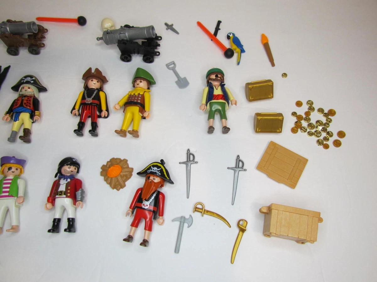 Lot of Playmobil Pirate Ship, figures & accessories; Chest Cannons Weapons  Bird