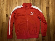 Puma Iconic T7 Track Jacket Men  s Size Medium Red/White Long Sleeve Full Zip Up