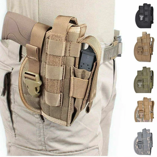 Right Hand Gun Pouch Universal Tactical Molle Waist Pistol Holster Slot Holder
