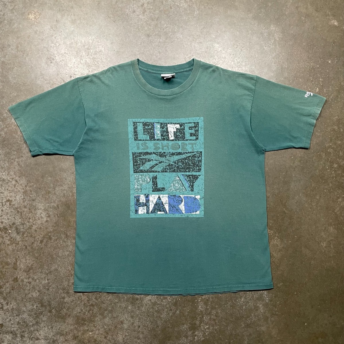 Vintage Reebok Tshirt Mens XXL 90s Sportswear Slogan Saying Green Faded USA