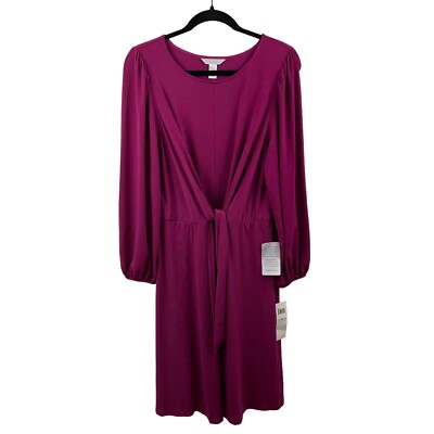 london times purple dress London Times Womens Sheath Dress Purple 1X Polyester Blend Stretch Tie  Waist