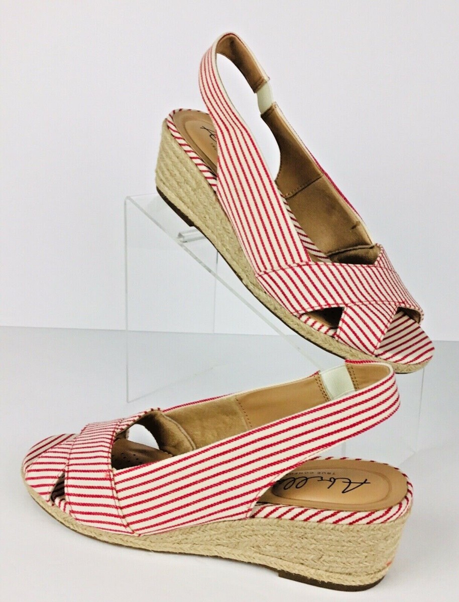 Abella Shiloh True Comfort Red White Striped Wedge Espadrille