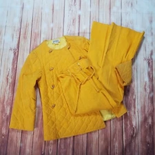 Vintage Glenora Jr's LTD Solid Yellow Pants Set 2 Piece with Button Jacket