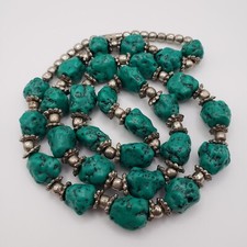 Howlite Stone Necklace Chunky Rock Beads Silvertone Boho Western Cowgirl 22"