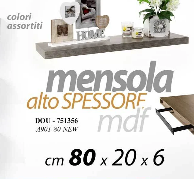 MENSOLA DA PARETE ALTO SPESSORE MODERNA LEGNO CLASSICO COLOR 80*20*6CM - Immagine 3 di 4