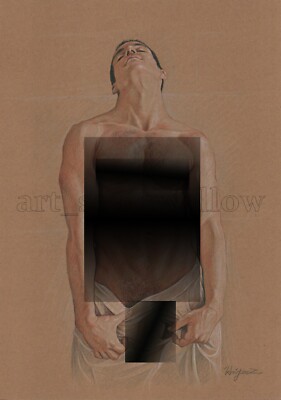 Original drawing A4 Art Colored Pencil painting male model on kraft paper 013