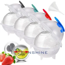 2" Round Ice Cube Ball Maker PP Tray Silicone Flip Sphere Mold Whiskey Cocktails
