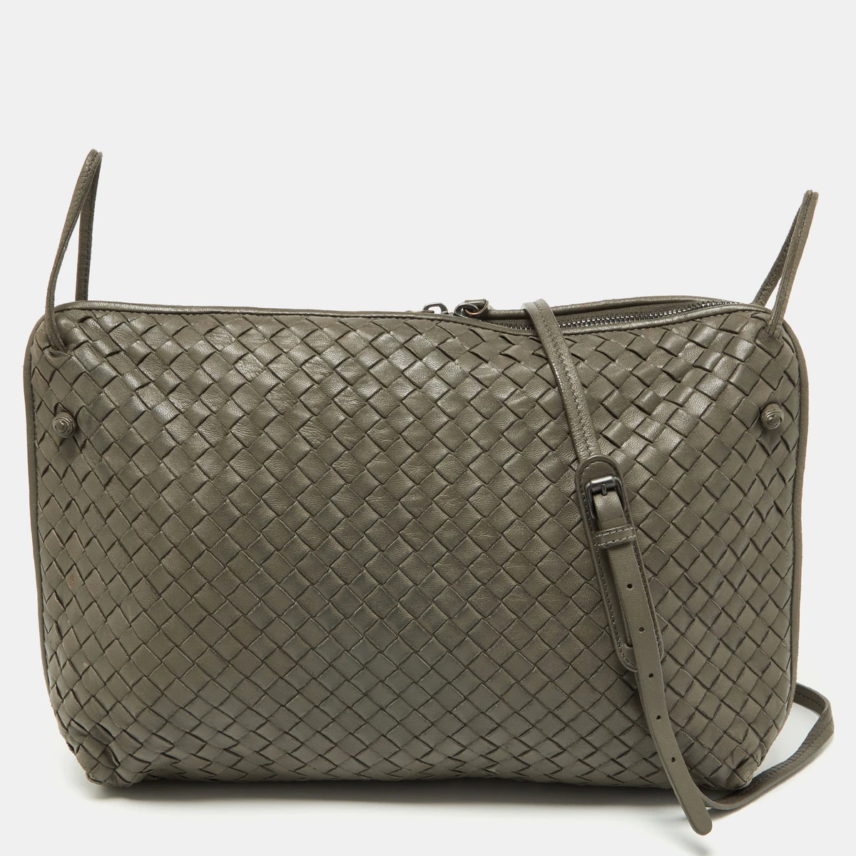 Bottega Veneta Grey Intrecciato Leather Large Nodini Crossbody Bag