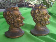 Vintage Abraham Lincoln Brass Bronze Bookends History Cast President Décor
