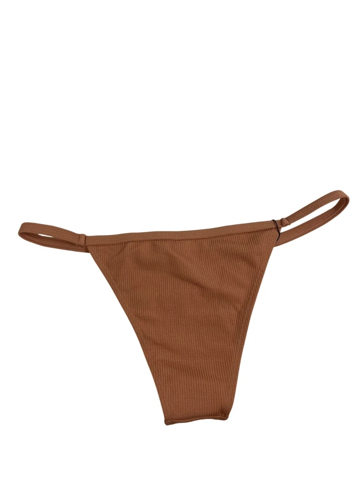 Parte inferior de bikini acanalada marrón Zaful para mujer cintura media talla 8 Foto 2 de 4