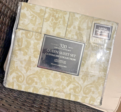 Luxury Twill Glenmore Collection 320T Damask Pattern Queen Sheet Set 6 Pieces