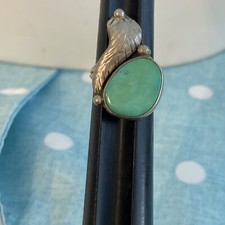 Navajo Sterling Silver .925 Greenish Turquoise Feather Ring Size 6.25