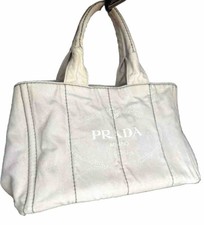 PRADA Canapa  Canvas M Tote Hand Bag Purse  Vintage  Beige "Made in ITALY"