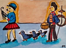 ACEO Original - Watercolor 2.5 x 3.5 Signed-Ducks Parade