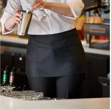 Waitress Waiter Waist Black Apron 3 Pockets Cooking Kitchen Chef Working Uniform