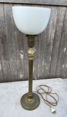 Antique / Vintage Art Deco Brass Torchiere Lamp with Acanthus Base