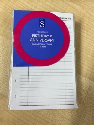 WH Smith Taschenformat Organizer Nachfüllpackung Geburtstag & Jubiläum Blätter