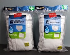 2 X Hanes 6 Pack Boys Cotton Tagless White Briefs Large 14-16 New