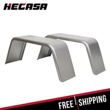 Pair of Square Silver Steel Cargo Single Axle Trailer Fenders (14"-16" wheels)