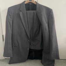 Jos A Bank 2 Piece 100 Wool Suit Two Button Gray Pinstripe 44R 38Wx28L