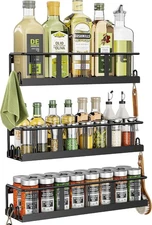 Spice Rack Wall Mounted 3 Pack, Space-Saving Spice Organizer for Spice Jars and 