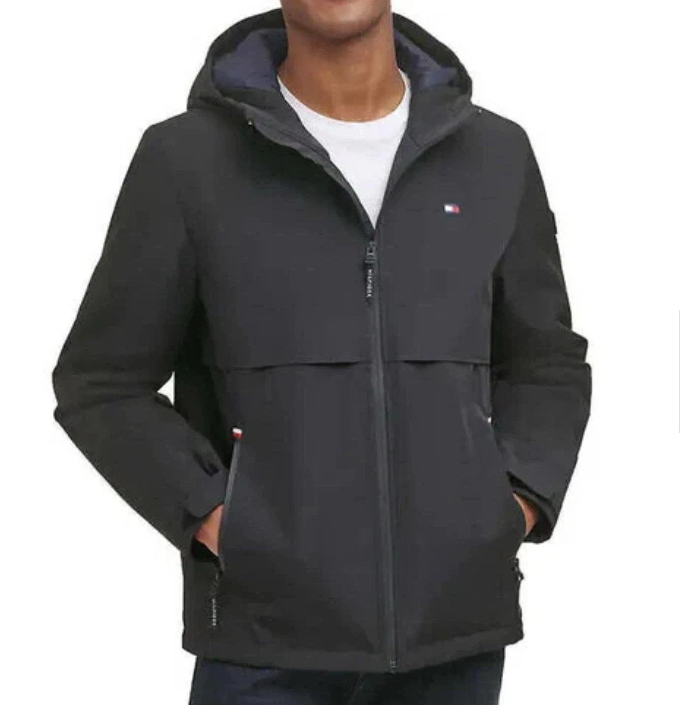 TOMMY HILFIGER MEN'S SOFTSHELL PERFORMANCE JACKET COAT SIZE XL BLACK WATERPROOF