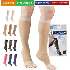 Sheer Compression Stockings, 15-20 mmHg, Women's Knee High Length, Open Toe, ...