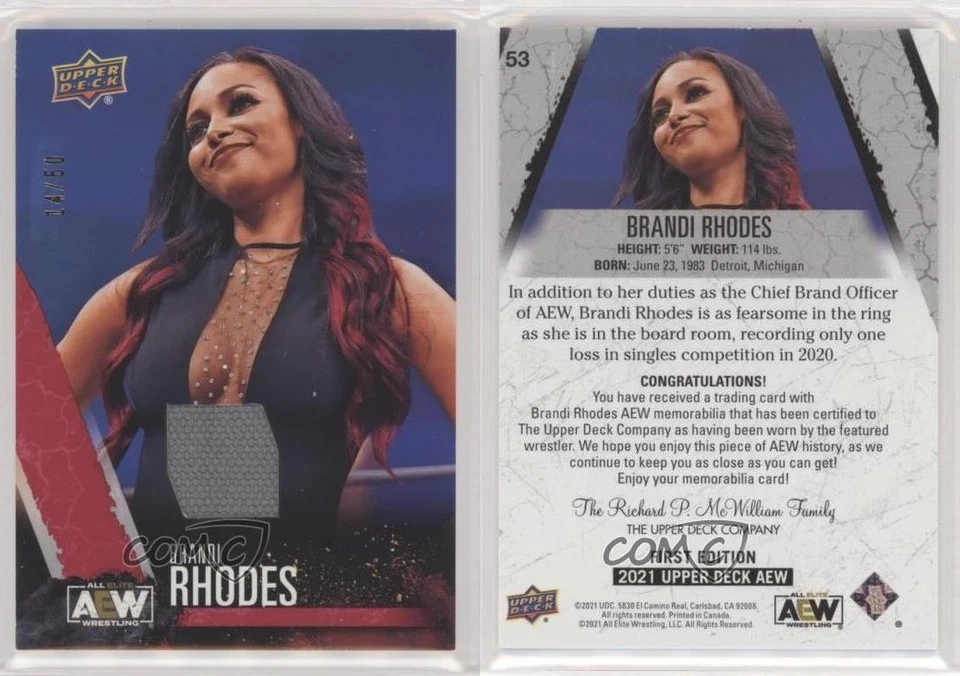 2021 AEW All Elite Wrestling Red Memorabilia 14/50 Brandi Rhodes #53 - Image 3 of 3