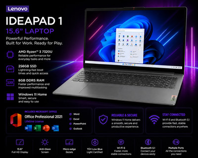 Lenovo Gaming Laptop Microsoft Office 8GB 256GB SSD Windows 11 AMD Ryzen 3 7000