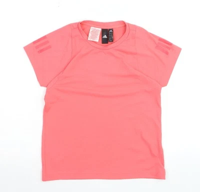 Adidas Girls Coral Pink Crew Neck Short Sleeve T-Shirt 11-12 Years - Image 1 of 4