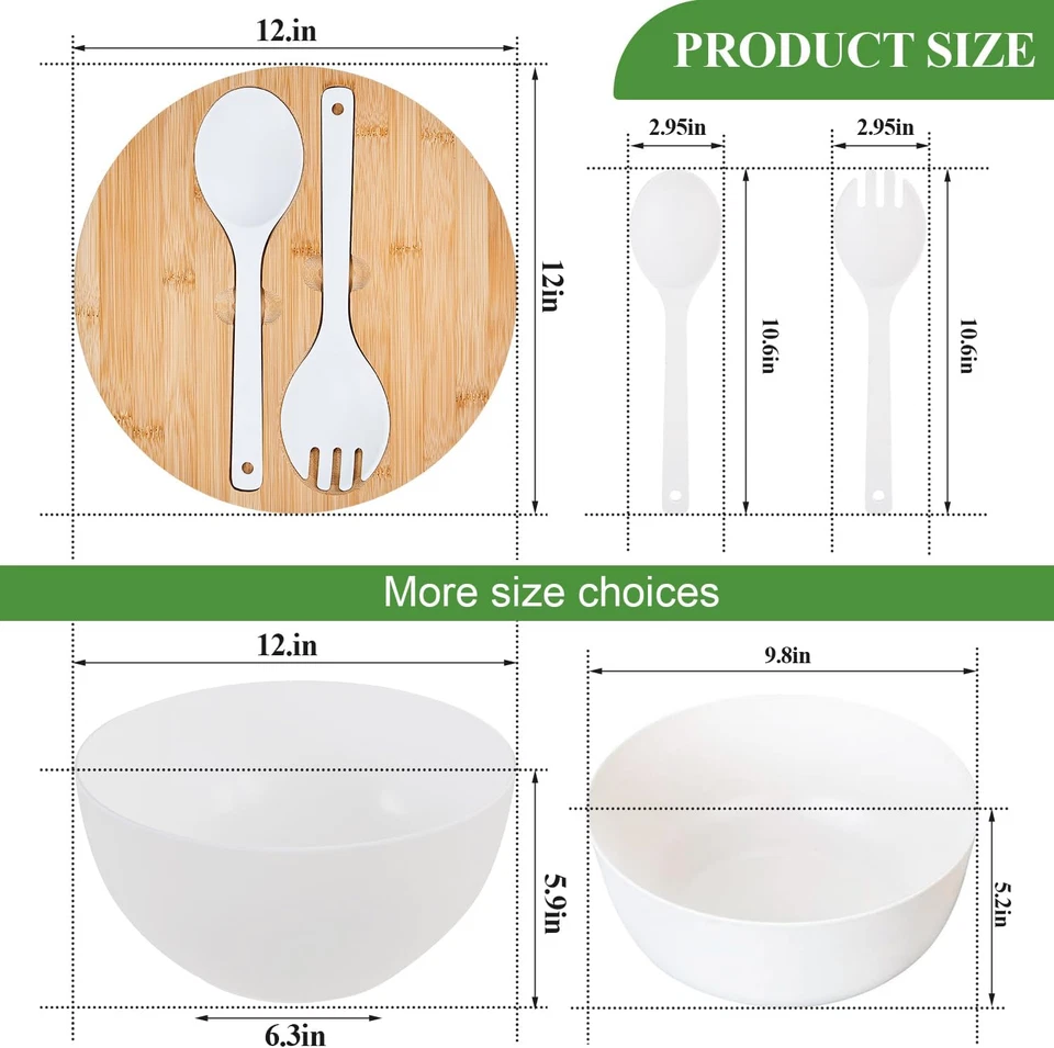 Ensaladeras de 12", Ensaladera de Fibra de Bambú con Tapa, Mezclador Extra Grande de 7,7 Qt Foto 2 de 4