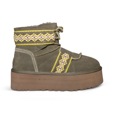 UGG CLASSIC MINI II BRAID PLATFORM BURNT OLIVE SUEDE WOMEN'S BOOTS SIZE US 9 NEW